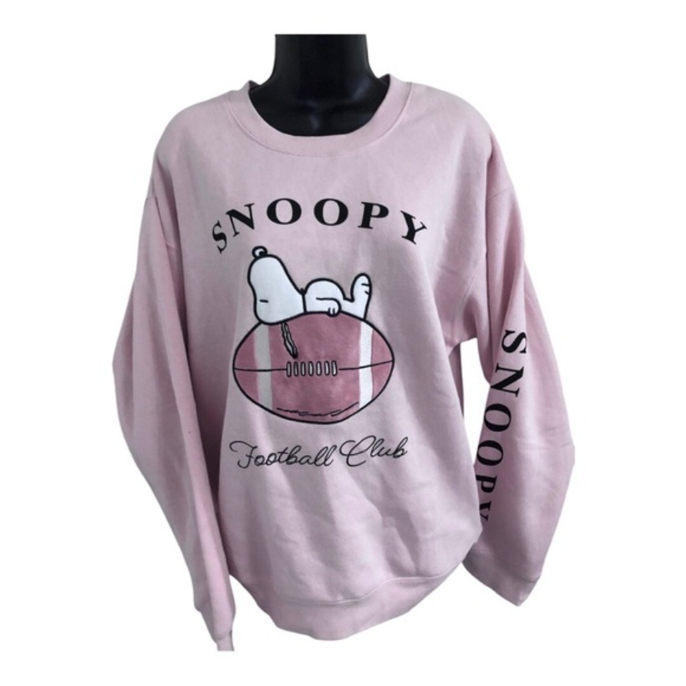 Peanut’s Snoopy football club graphic print pink sweatshirt‎ size medium new - Picture 13 of 15